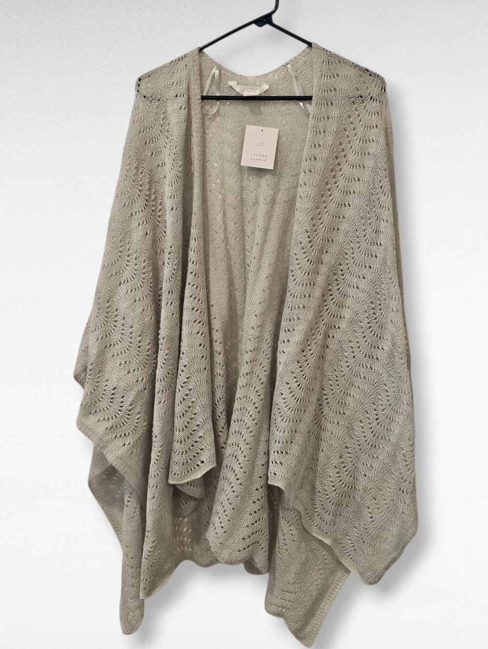 LC Lauren Conrad Loose Knit Poncho Lightweight Gray One Size